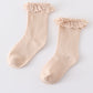 Beige Knit Lace Girls Socks