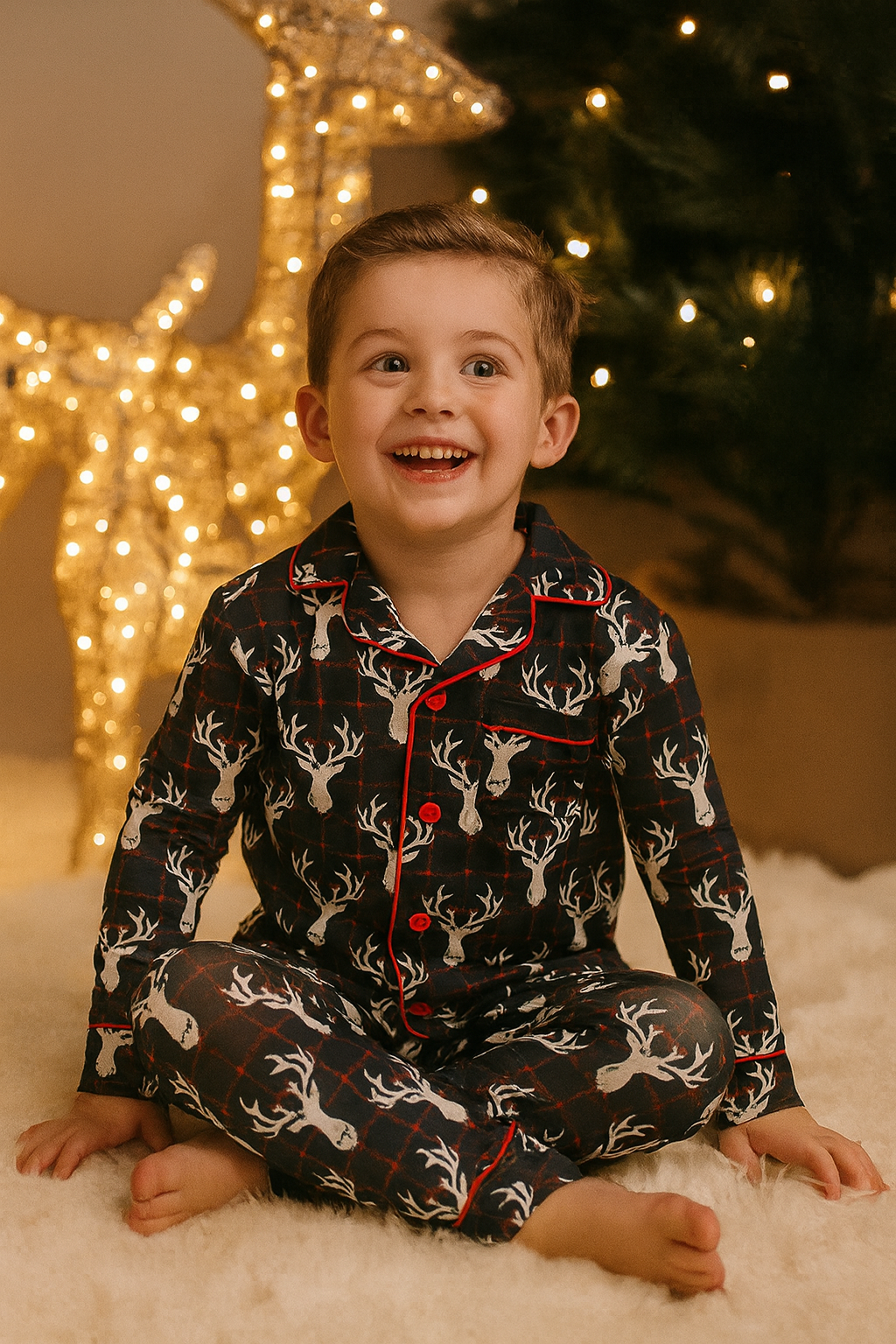 Navy Deer Print Pajamas Set