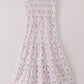 Blue Floral Bow Print Smocked Mom Dress