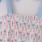 Blue Floral Bow Print Smocked Mom Dress