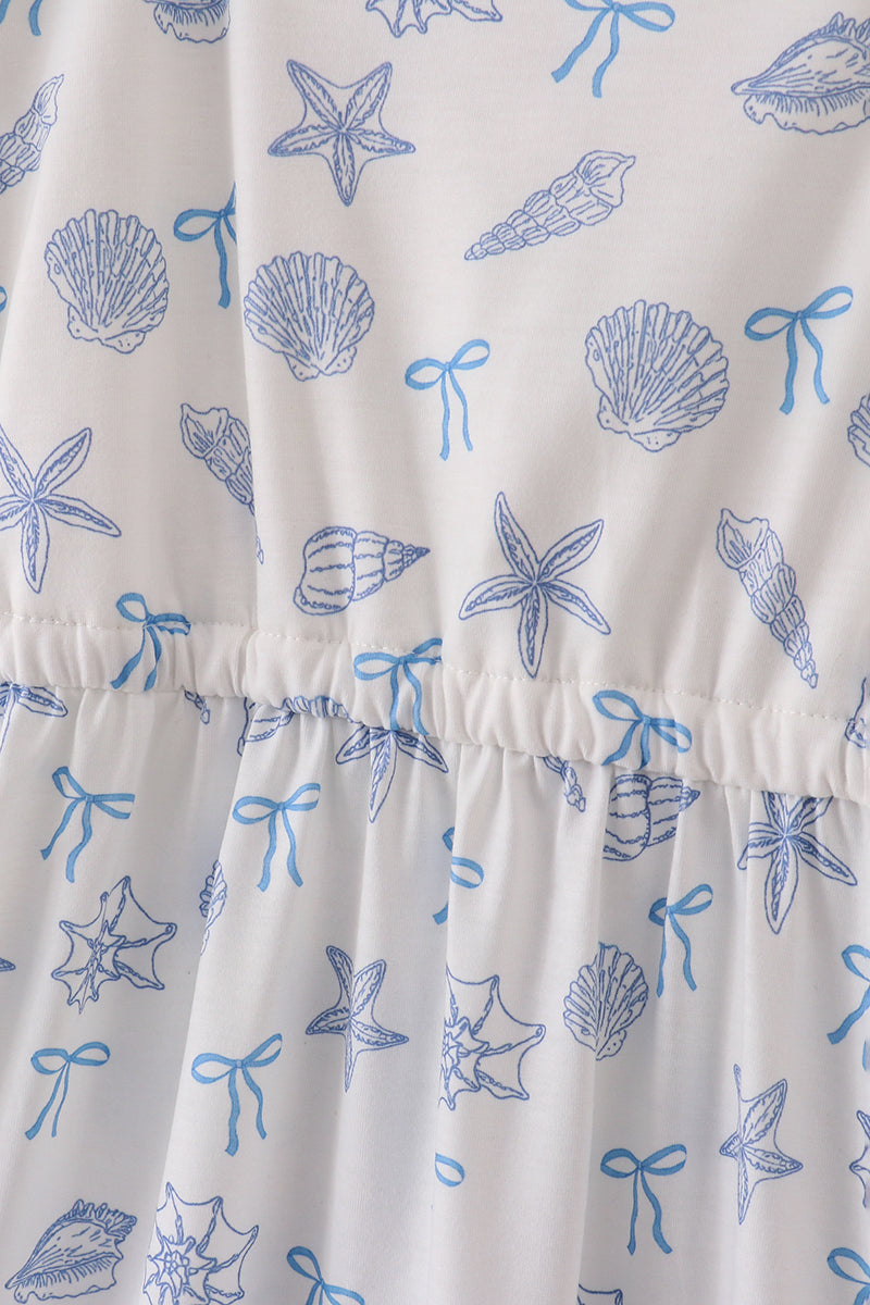 Blue Seashell Bow Mom & Me Dress