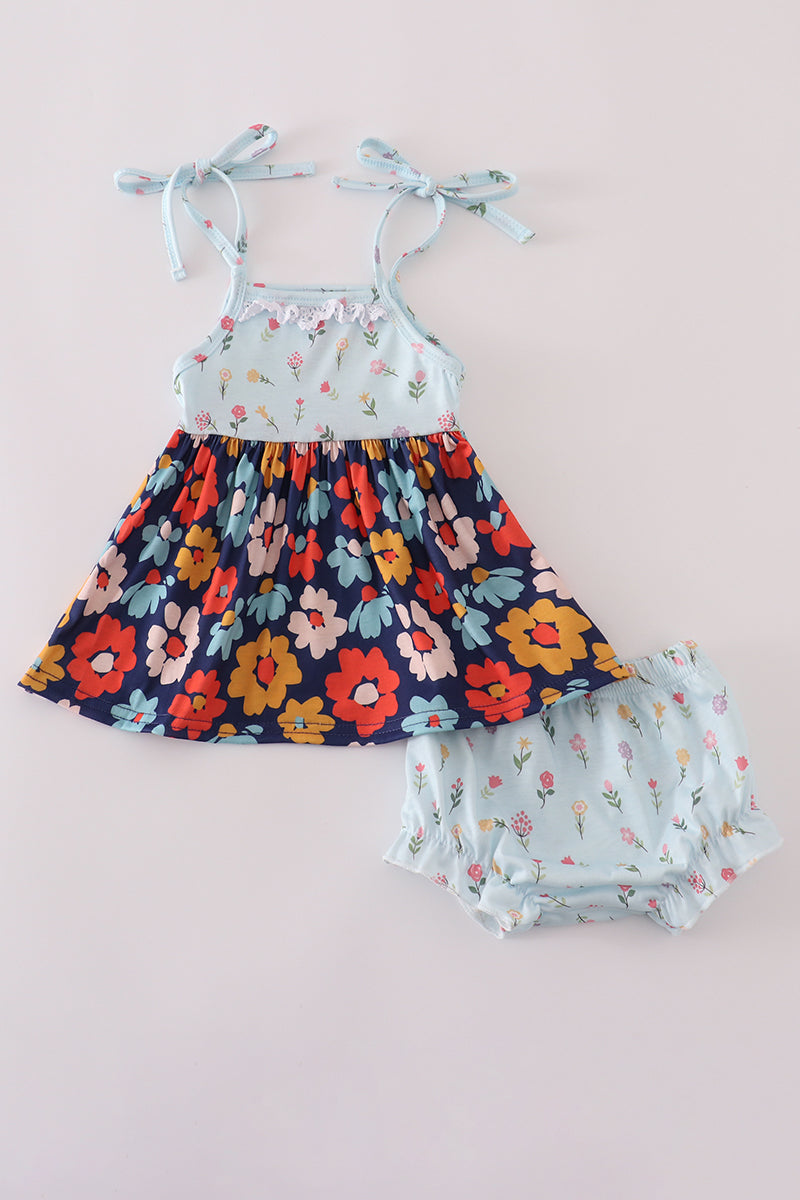 Blue Floral Bloomer Set