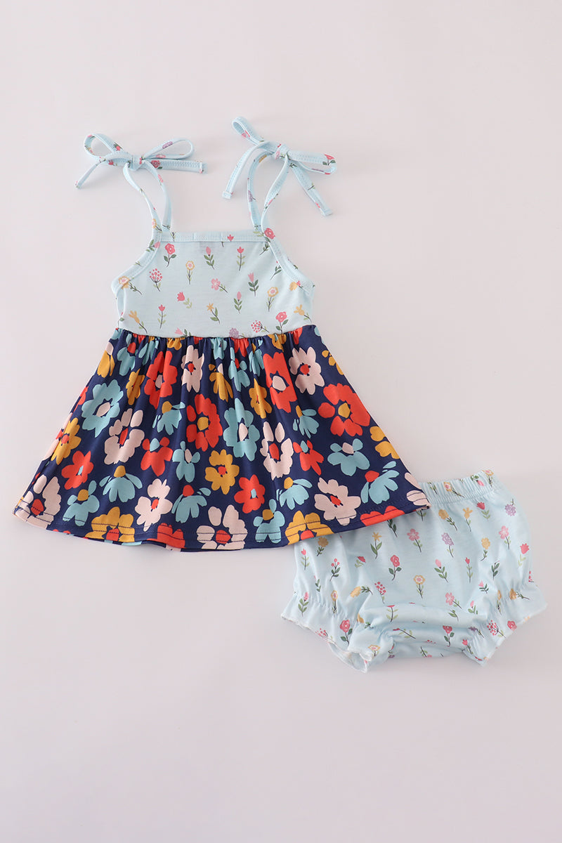 Blue Floral Bloomer Set