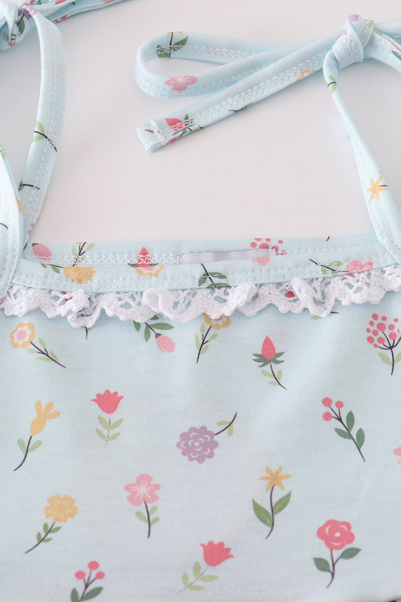 Blue Floral Ruffle Dress