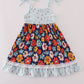 Blue Floral Ruffle Dress
