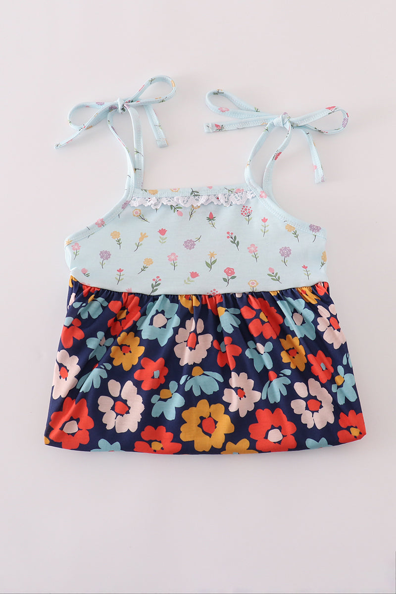 Blue Floral Ruffle Dress