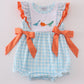 Blue Dinosaur Embroidery Ruffle Gingham Bubble