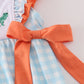 Blue Dinosaur Embroidery Ruffle Gingham Bubble