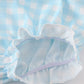 Blue Dinosaur Embroidery Ruffle Gingham Bubble