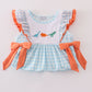 Blue Dinosaur Embroidery Gingham Ruffle Shorts Set