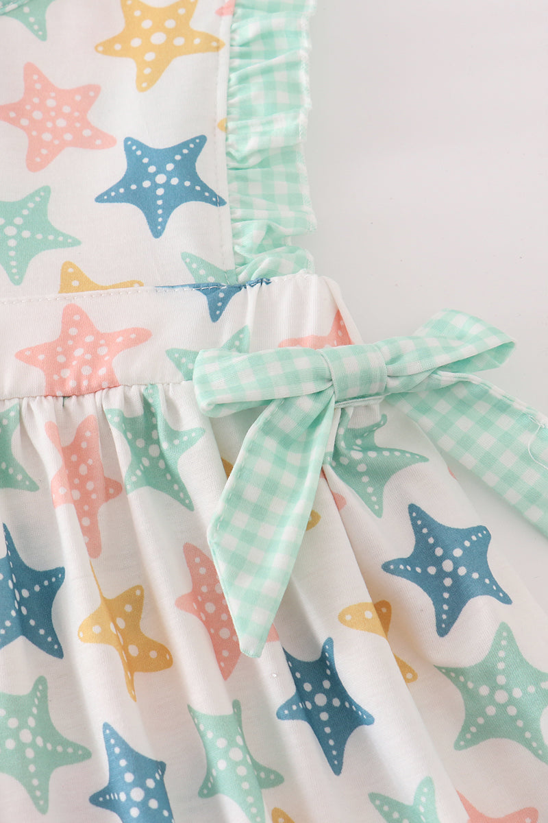 Blue Seashell Bow Ruffle Dress