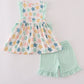 Blue Seashell Bow Ruffle Shorts Set
