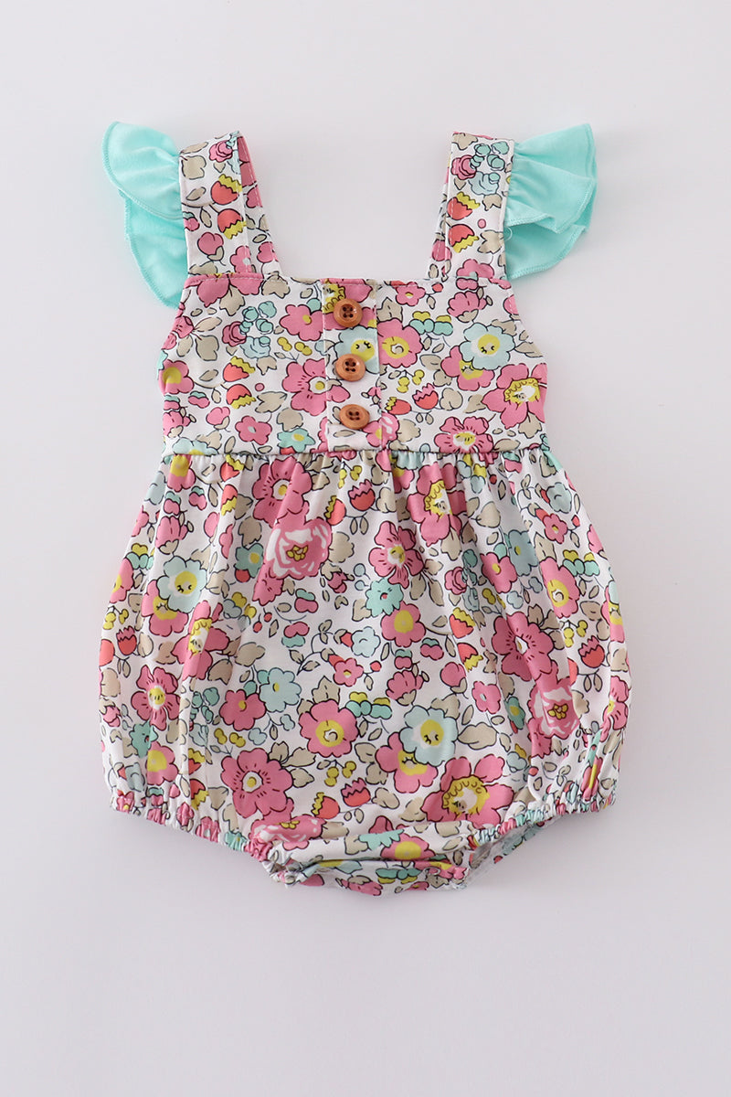 Pink & Aqua Floral Print Bubble
