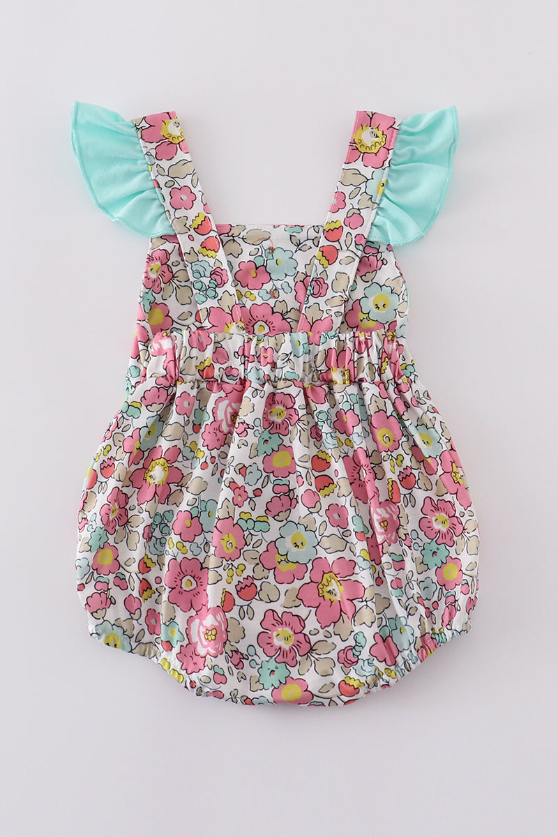 Pink & Aqua Floral Print Bubble