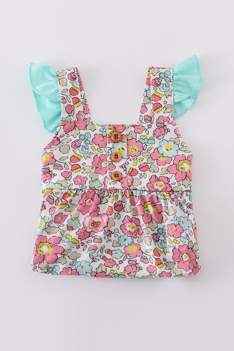 Pink & Aqua Floral Print Bubble