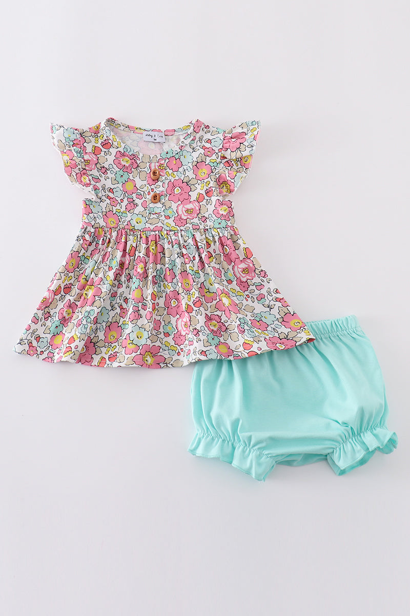 Pink & Aqua Floral Print Bloomer Set