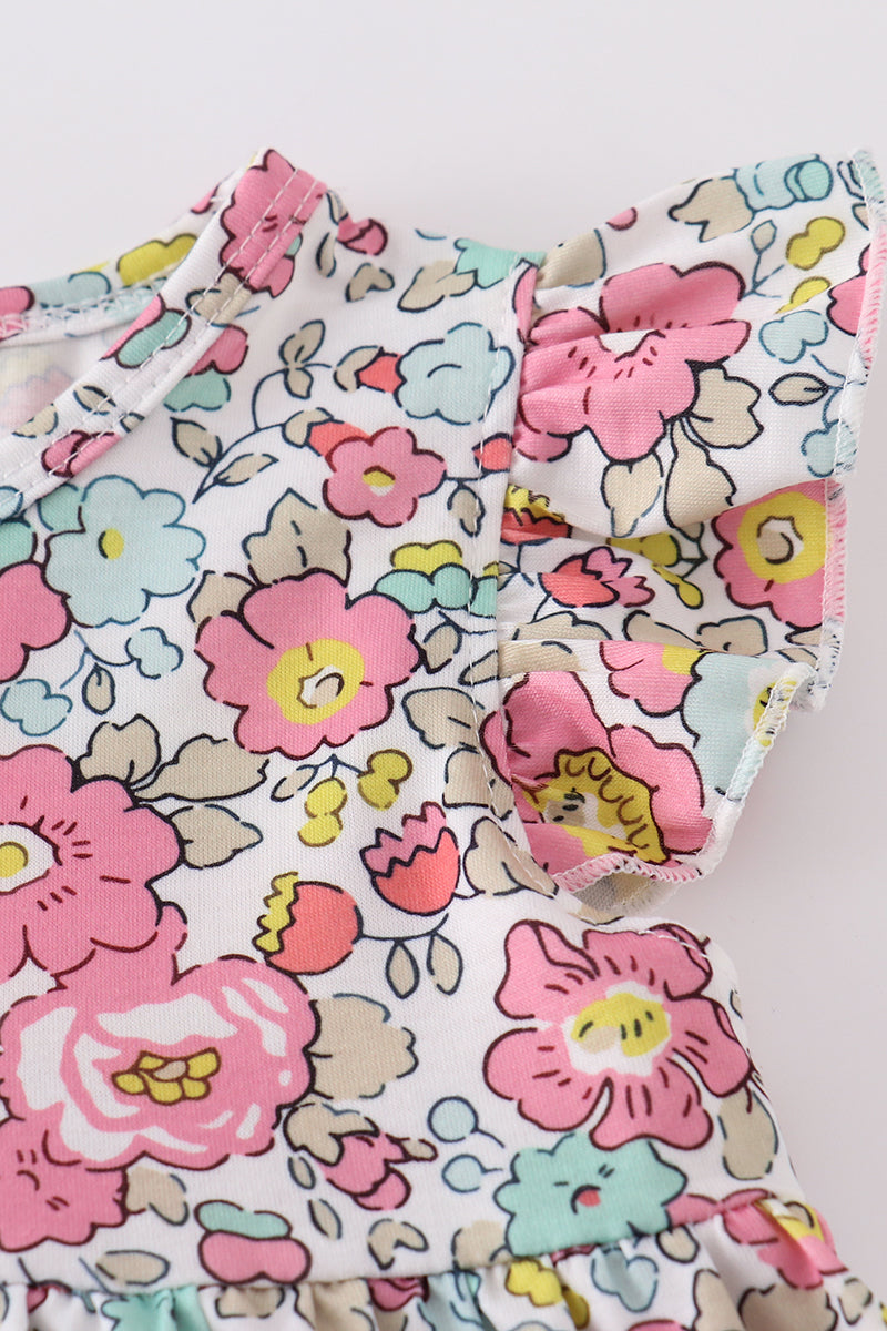 Pink & Aqua Floral Print Bloomer Set