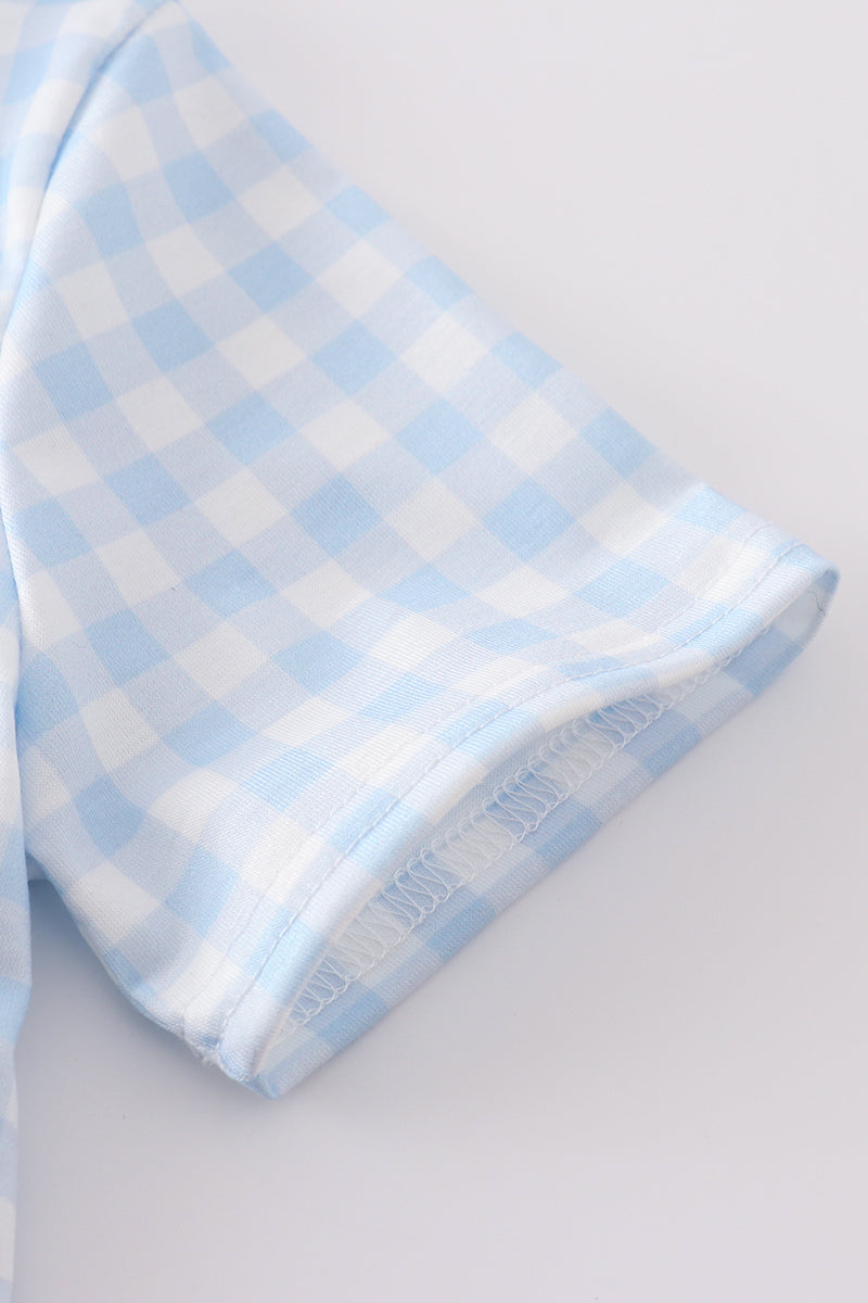 Blue Farm Embroidery Gingham Set