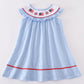 Blue Swiss Dot Flag Embroidery Dress