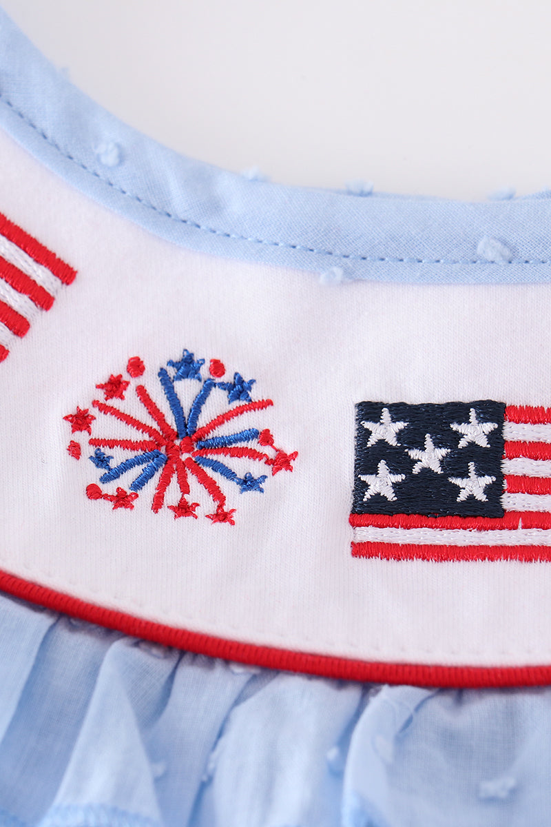 Blue Swiss Dot Flag Embroidery Dress