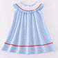 Blue Swiss Dot Flag Embroidery Dress