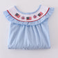 Blue Swiss Dot Flag Embroidery Dress