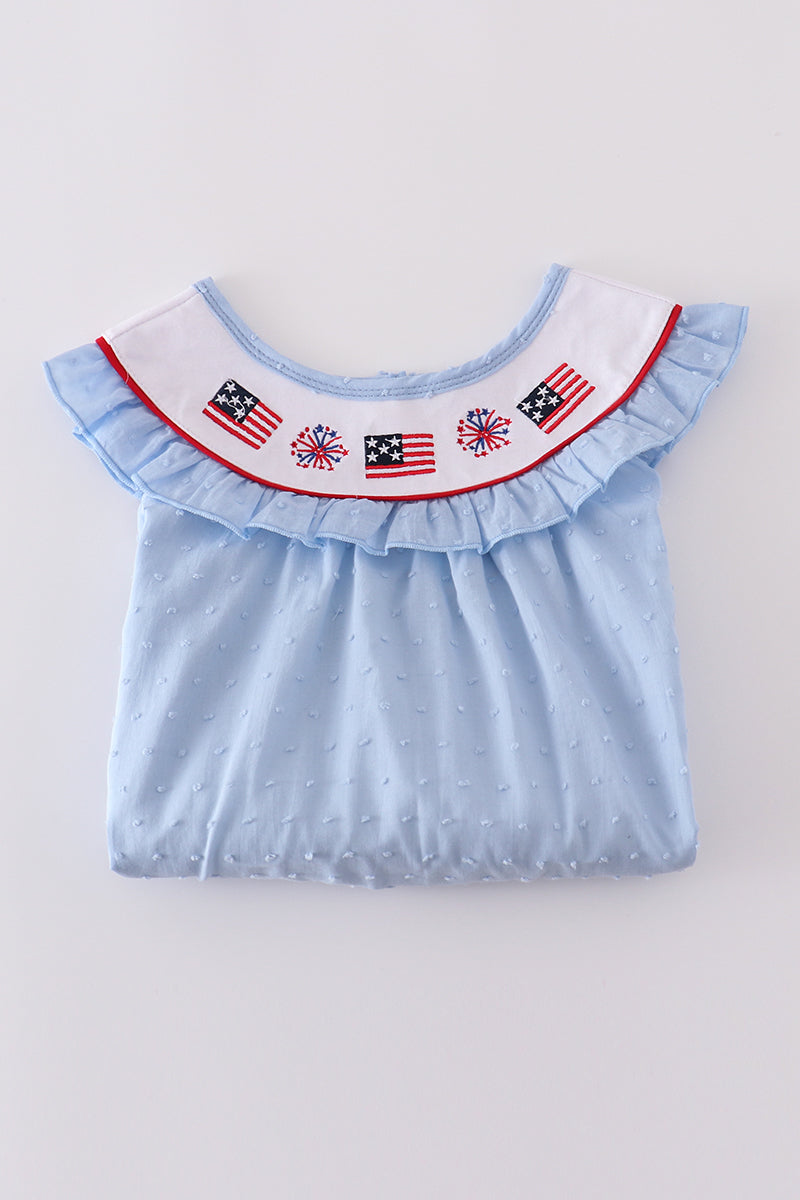 Blue Swiss Dot Flag Embroidery Dress
