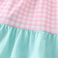 Pink Tractor Embroidery Plaid Dress