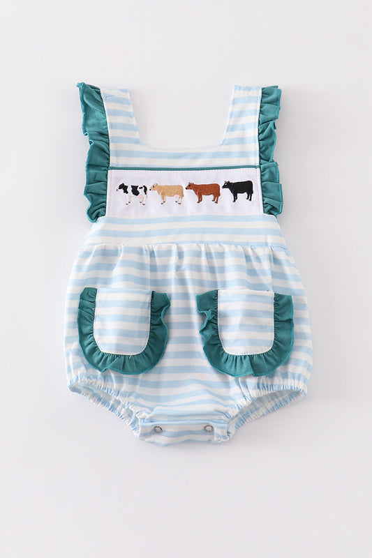 Blue Stripe Cow Embroidery Girl Bubble