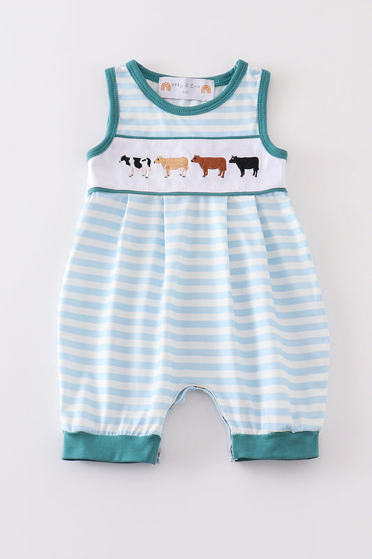Blue Stripe Cow Embroidery Boy Bubble
