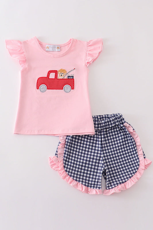 Pink Fishing Puppy Applique Girl Set