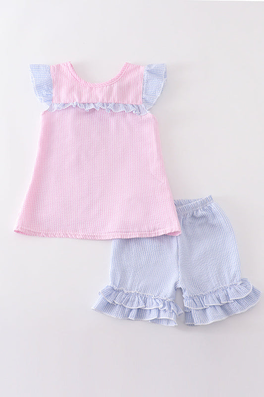 Pink Stripe Seersucker Girl Set