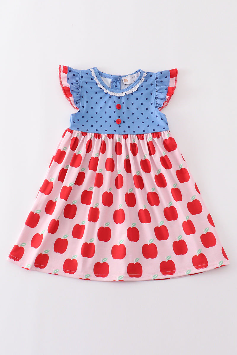 Blue Apple Dot Ruffle Dress