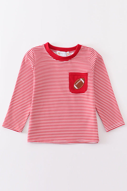 Red Stripe Football Embroidery Top