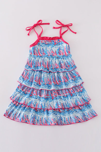 Blue Sailboat Serenade Print Mom&Me Dress