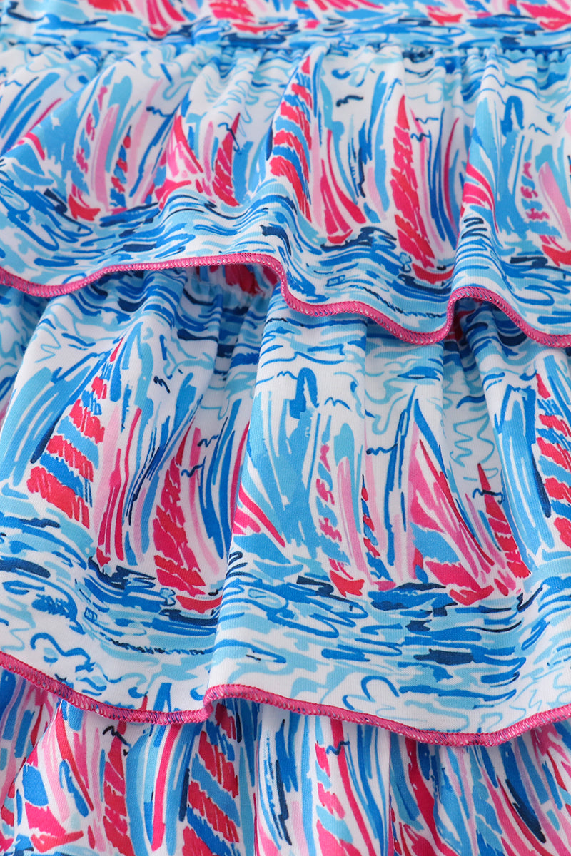 Blue Sailboat Serenade Print Mom&Me Dress