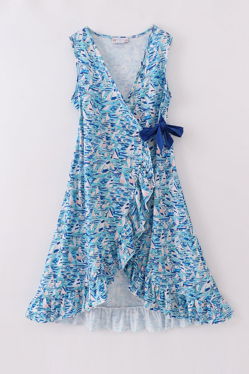 Blue Ocean Regatta Print Mom Dress