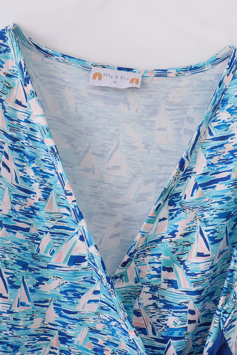 Blue Ocean Regatta Print Mom Dress