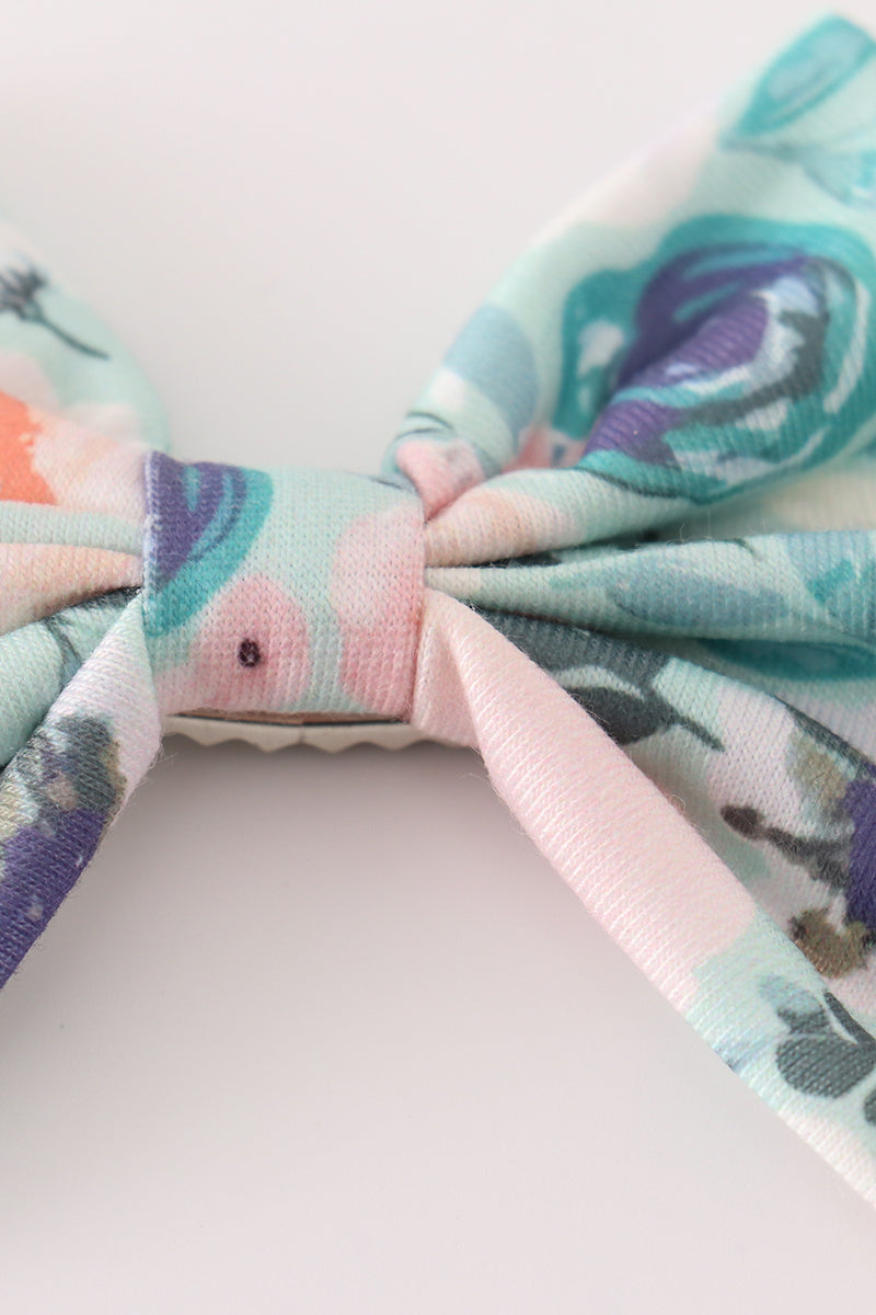 Green Garden Serenity Print Girl Piggie Hair Bow
