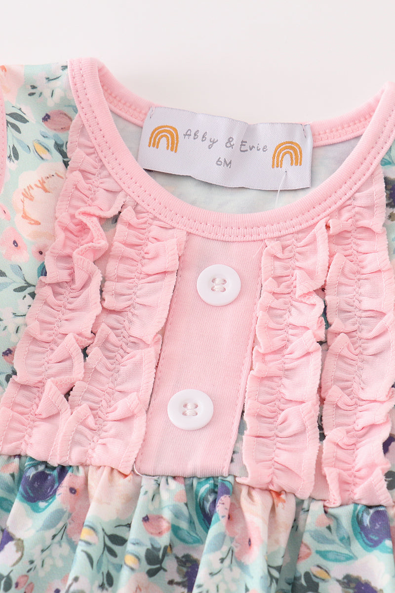 Green Garden Serenity Print Girl Bloomer Set