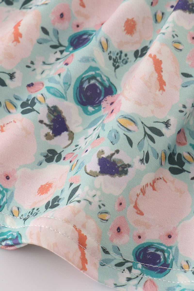 Green Garden Serenity Print Girl Bloomer Set