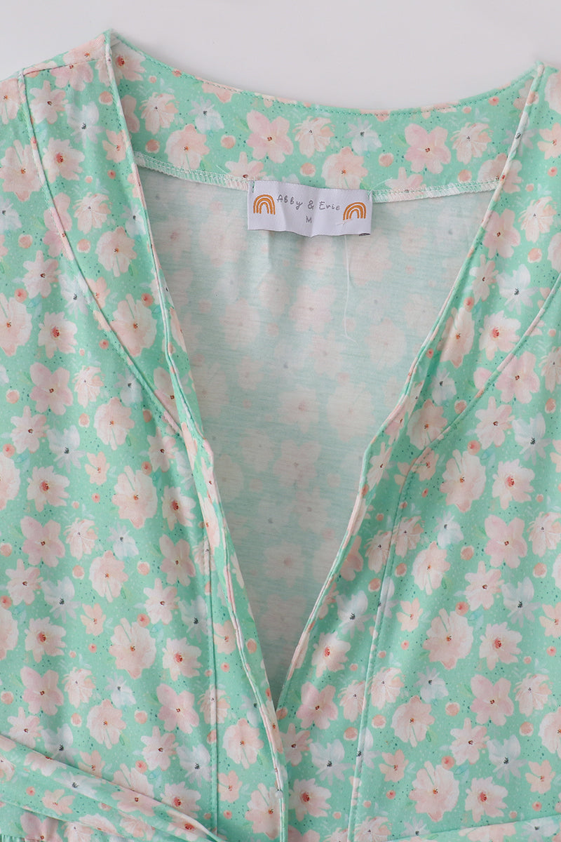 Green Floral Print Girl Mom & Me Dress