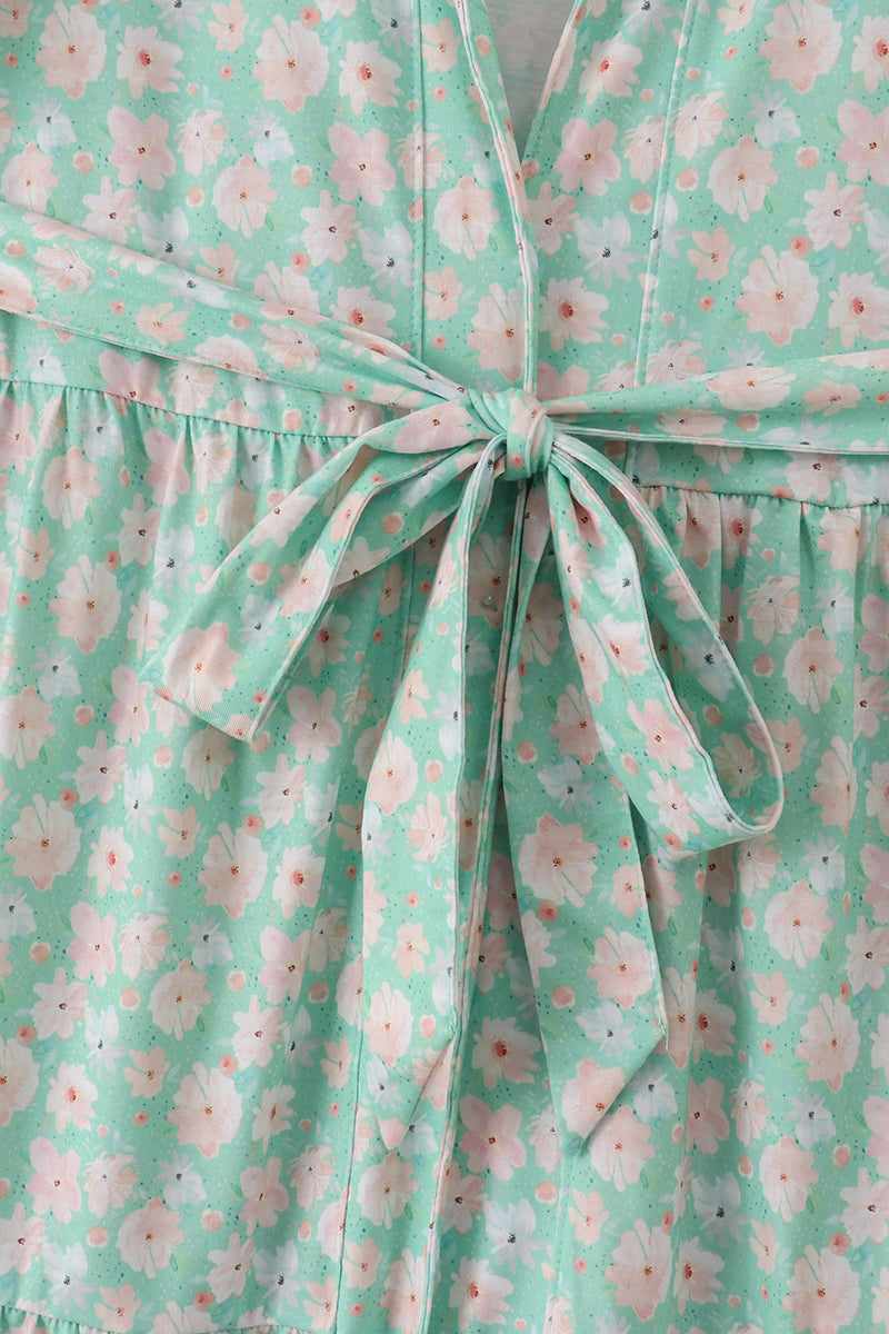 Green Floral Print Girl Mom & Me Dress
