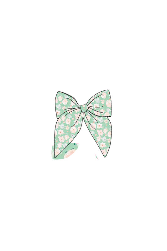 Green  Floral Print Girl Sailor Bow