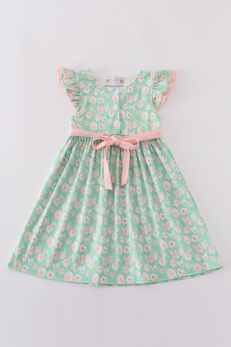 Green Floral Print Girl Mom & Me Dress