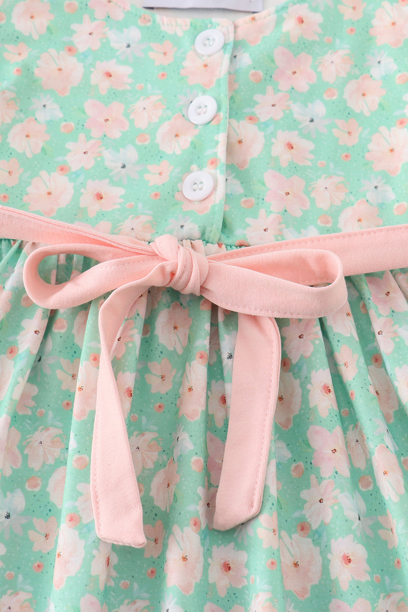 Green Floral Print Girl Mom & Me Dress