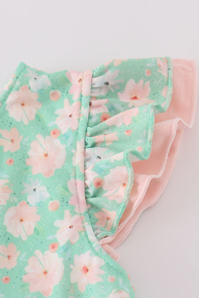 Green Floral Print Girl Mom & Me Dress