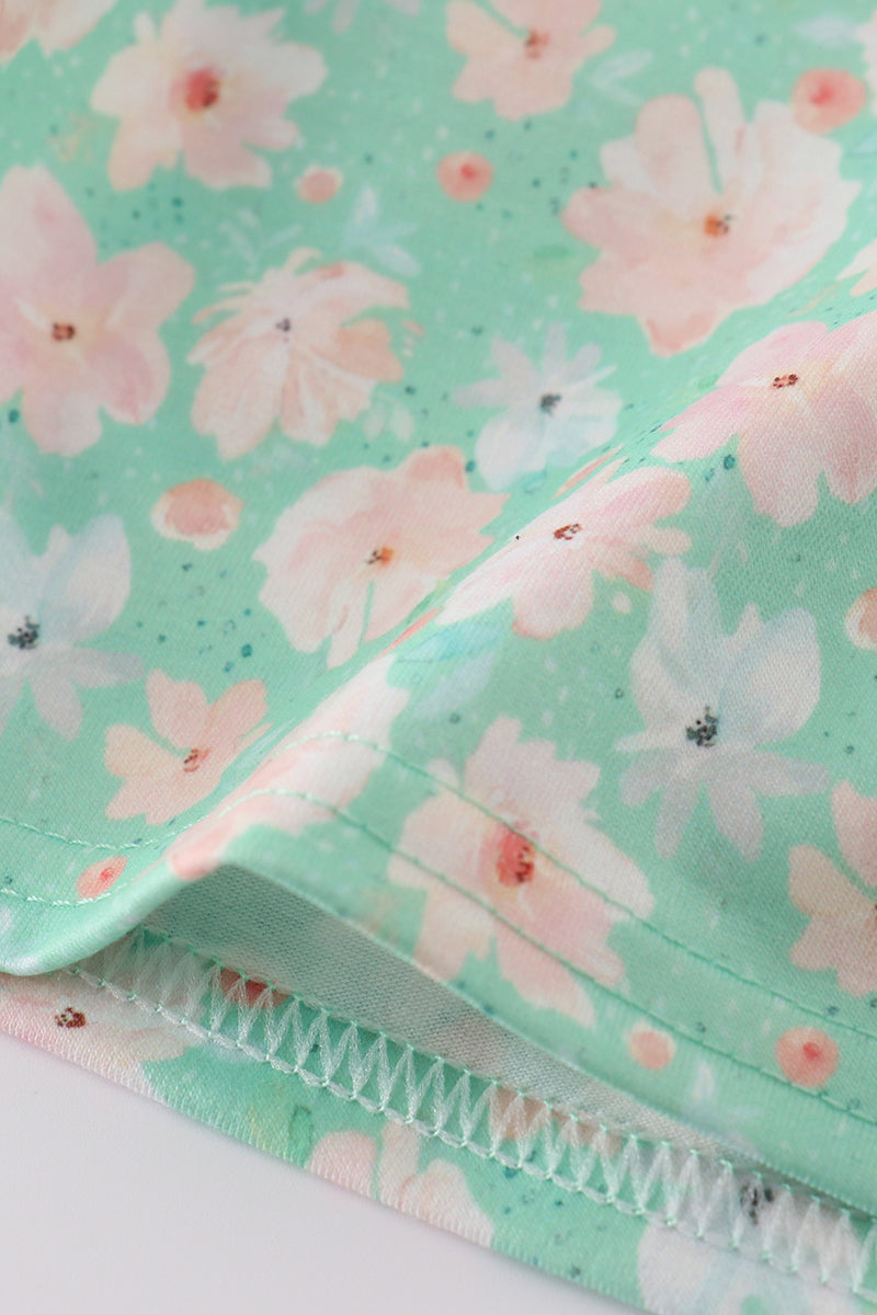 Green Floral Print Girl Mom & Me Dress