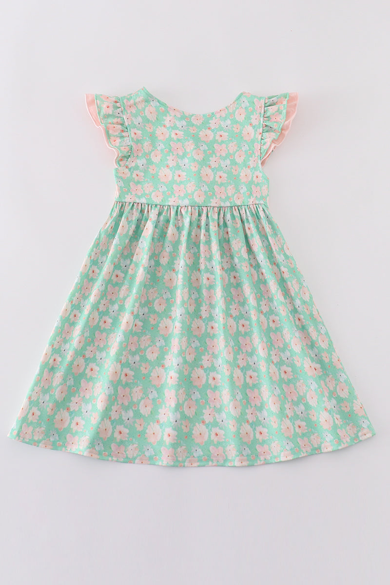 Green Floral Print Girl Mom & Me Dress