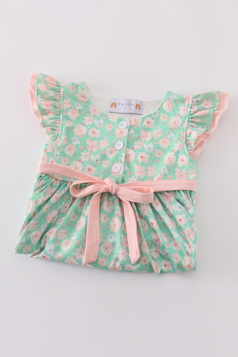Green Floral Print Girl Mom & Me Dress